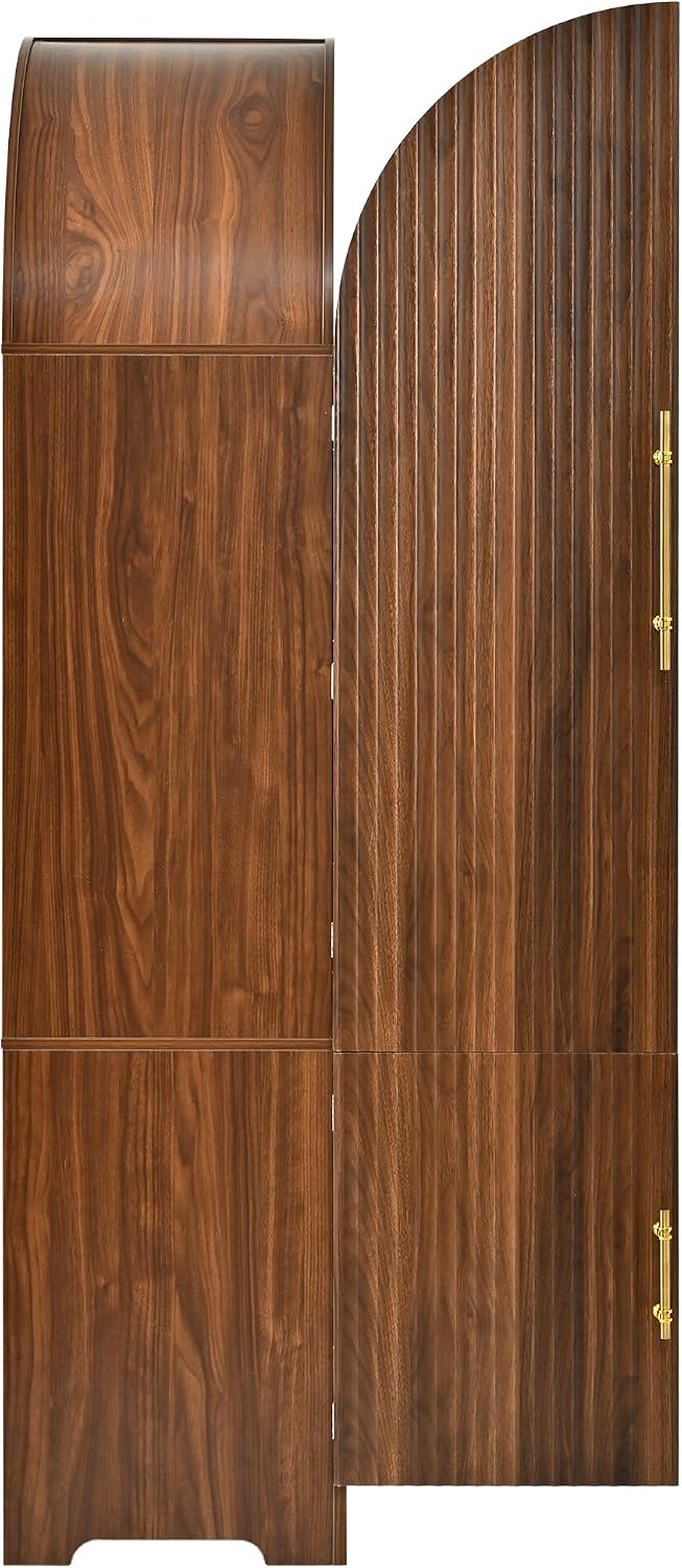 72" Tall Arched Kitchen Pantry Cabinet with Fluted Doors & 8 Shelves, Brown | Storage Cabinet with 3 Adjustable Shelves & Hidden Drawer, Versatile for Kitchen, Dining Room, Bathroom, Office