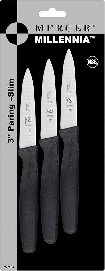 Mercer Culinary M23903 Millennia Black Handle, 3-Inch Slim Paring Knives (3-Pack), Paring Knife