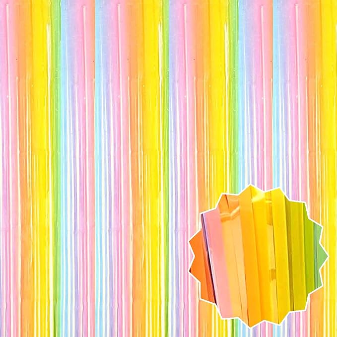 6 Pack Rainbow A Foil Fringe Curtains Backdrop, 3.28 x 8.2 Ft Metallic Streamers Tinsel Curtains Background for Photo Booth, Birthday, Weddings, Carnivals, Graduation, Themed Party Decorations