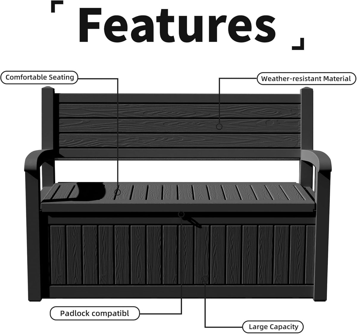 PatioZen 80 Gallon Outdoor Storage Bench Deck Box Waterproof Lockable,Outdoor Storage Furniture for Patio,Garden and Porch,Tools and Cushions( Black Stripe)