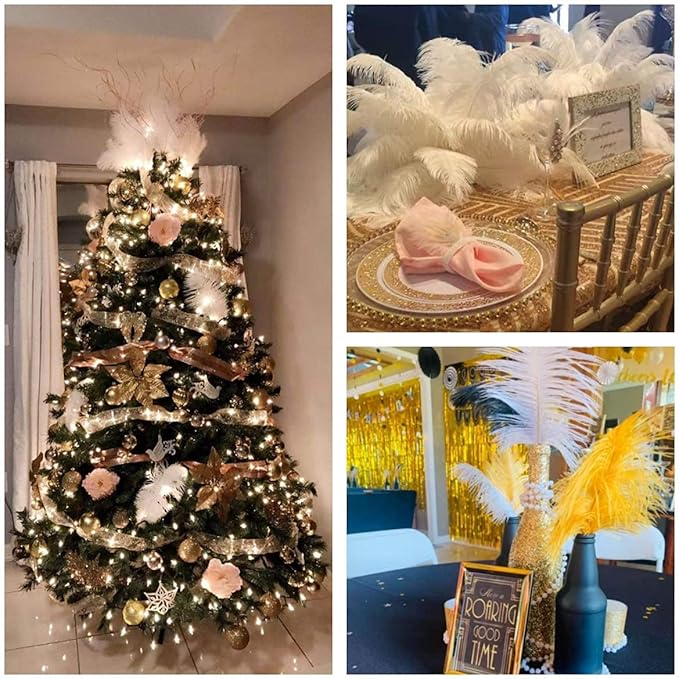 24pcs Natural White Ostrich Feathers 10-12inch (25-30cm) for Wedding Party Centerpieces,Flower Arrangement and Home Decoration.