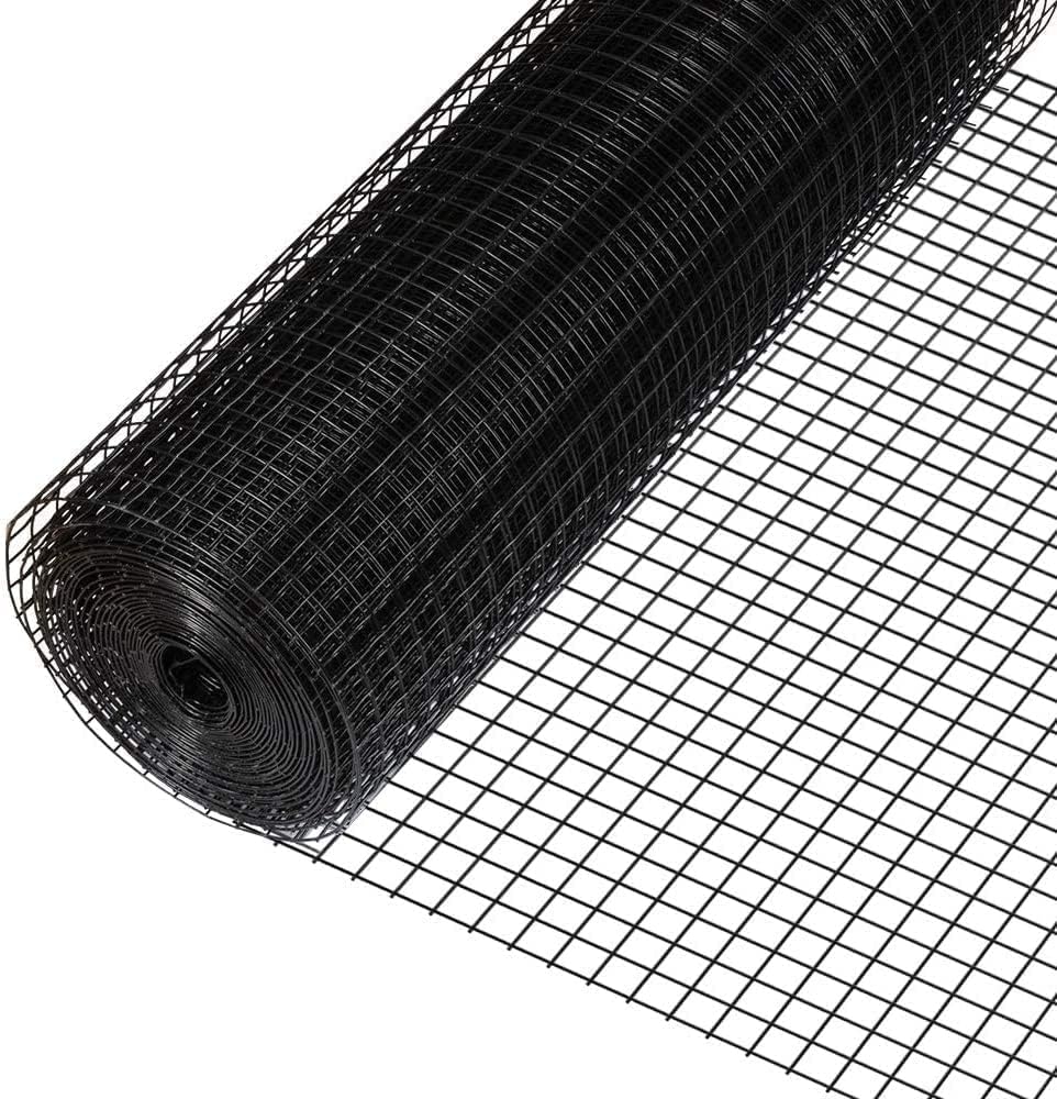 Fencer Wire Hardware Cloth with 1-Inch Grid, 16 Gauge Black Vinyl Coated Welded Fence Mesh Roll for Home and Garden Fence and Pet Enclosures Protect (24 Inch x 50 ft.)
