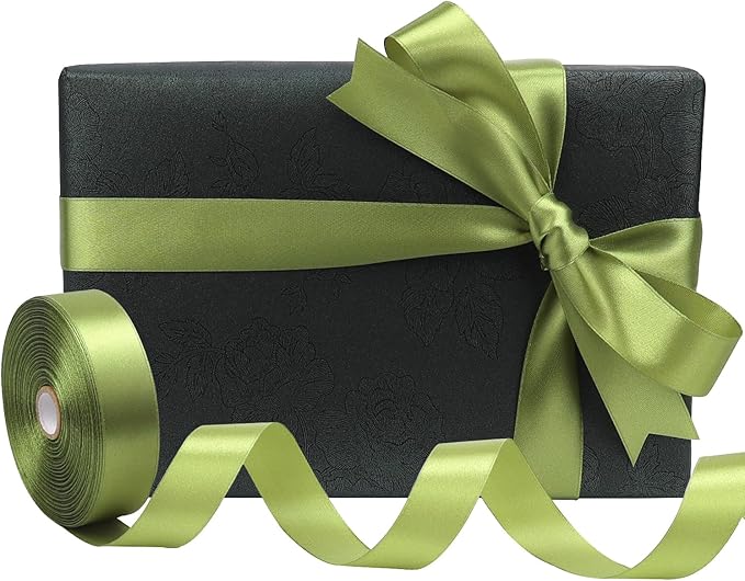 Light Green Solid Satin Ribbon 1 Inch 50 Yards Solid Polyester Fabric Ribbon for Gift Wrapping Wedding Christmas Baby Shower Birthday Party Decoration Handmade Immortal Flower Craft