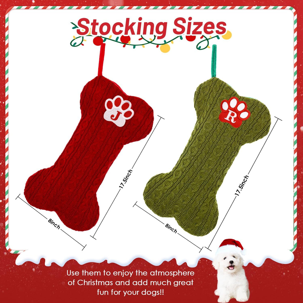 Dog Stocking with Initials,Bone Christmas Stocking with Letters,Large Knit Embroidered Monogram Christmas Stocking for Dogs Cats,Xmas Stockings for Pets Red M
