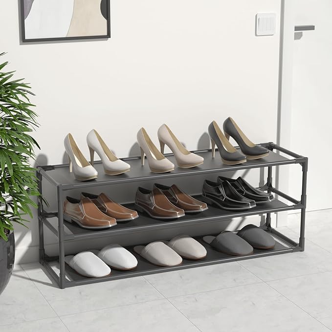 TY ARTS & CULTURE 2 Pack 3-Tiers Shoe Rack Organizer, Sturdy Metal Pipes & Durable Non-Woven Fabric, Shoe Rack for Closet Hold 24-30 Pairs, Shoe Rack for Entryway (Black)