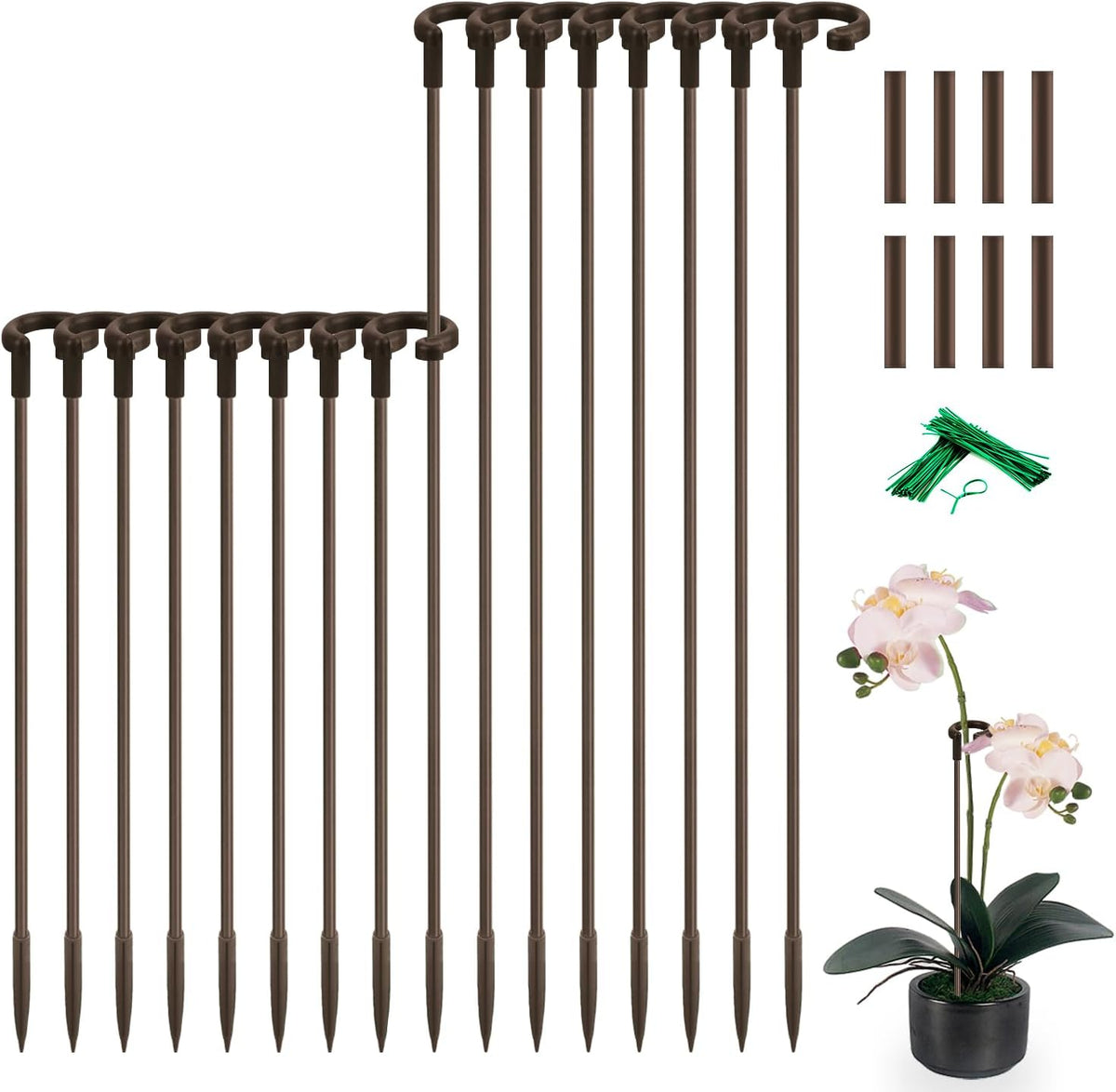 Invisible Orchid Sticks 17 inch &11 inch SupKing 16Pcs Plant Stakes with Clips for Support Small Short Plants,Garden Stakes Support Poles Suit for Potted Plants Flowers Peony Rose (Brown)
