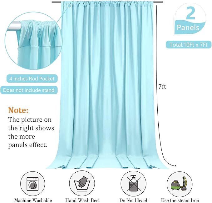 10 x 7 Feet Light Blue Backdrop Curtain for Partie, Background Curtains for Photoshoot, Birthday, Wedding, Halloween, Thanksgiving, Christmas, New Year Party Decorations 5Ft x 7Ft, 2 Panels