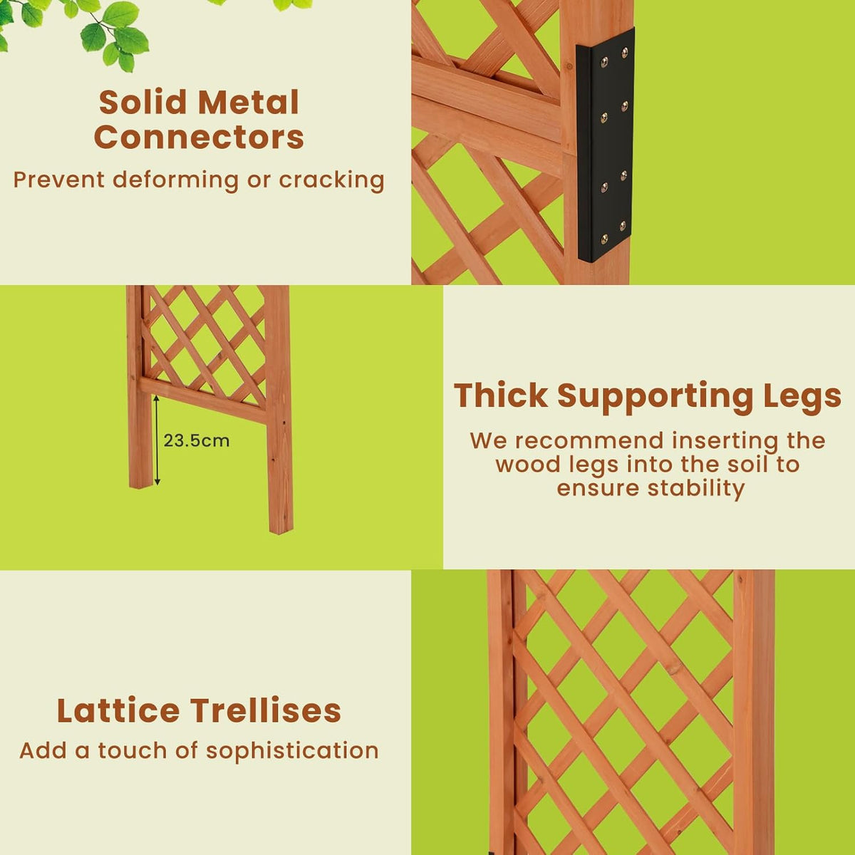 HAPPYGRILL 7.7 FT Wooden Garden Arbor, Outdoor Wood Garden Trellis for Climbing Plants, Wedding Arch Pergola for Ceremonies Parties, Solid Wood Backdrop Stand, Greenhouse Patio Lawn Decoration