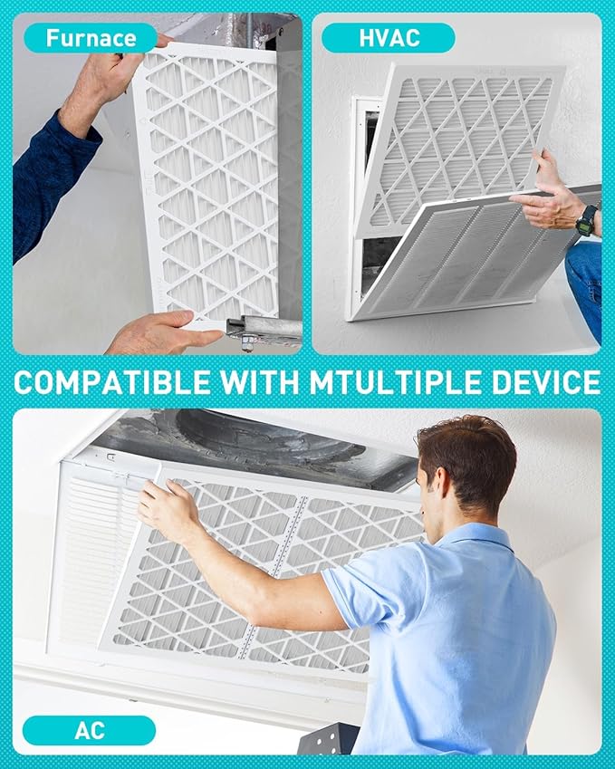 14x14x1 Refillable Air Filter Kit, MERV 8, 1 Reusable Frame & 6 Refills, Fits Most AC HVAC Furnace Devices, Actual Size 13.75x13.75x0.75in