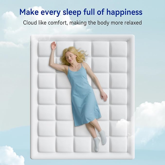ONENICE 12 Inch Mattress Queen, Cooling Gel‑Infused Memory Foam Mattresses in a Box, Imitation Cotton Fabric with 3D Down Alternative Filling Pillowtop CertiPUR-US® Certified, Fiberglass-Free