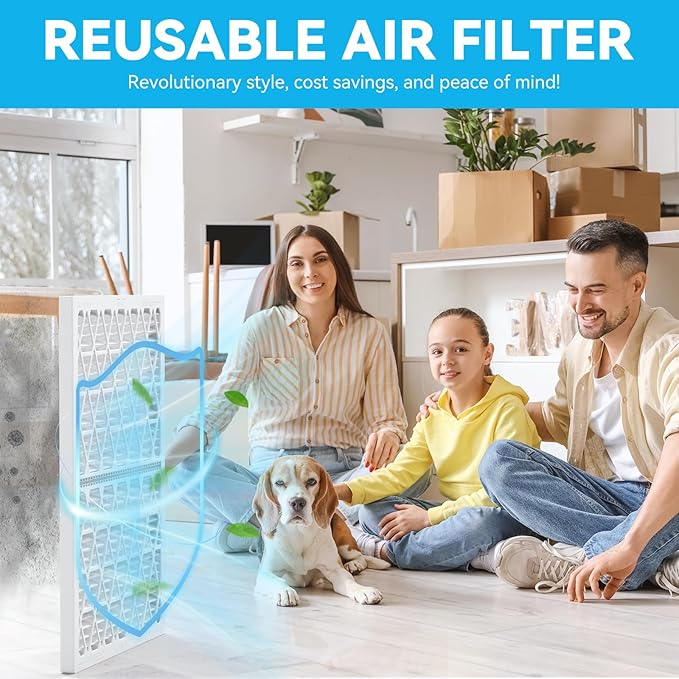 Reusable 14x20x1 Air Filter (MERV 8), 1 Foldable Frame + 6 Refills (Not Individual Filters), Greener HVAC AC Furnace Air Filters MPR 700&FPR 5(Actual Size:13.75"x19.75"x0.75")