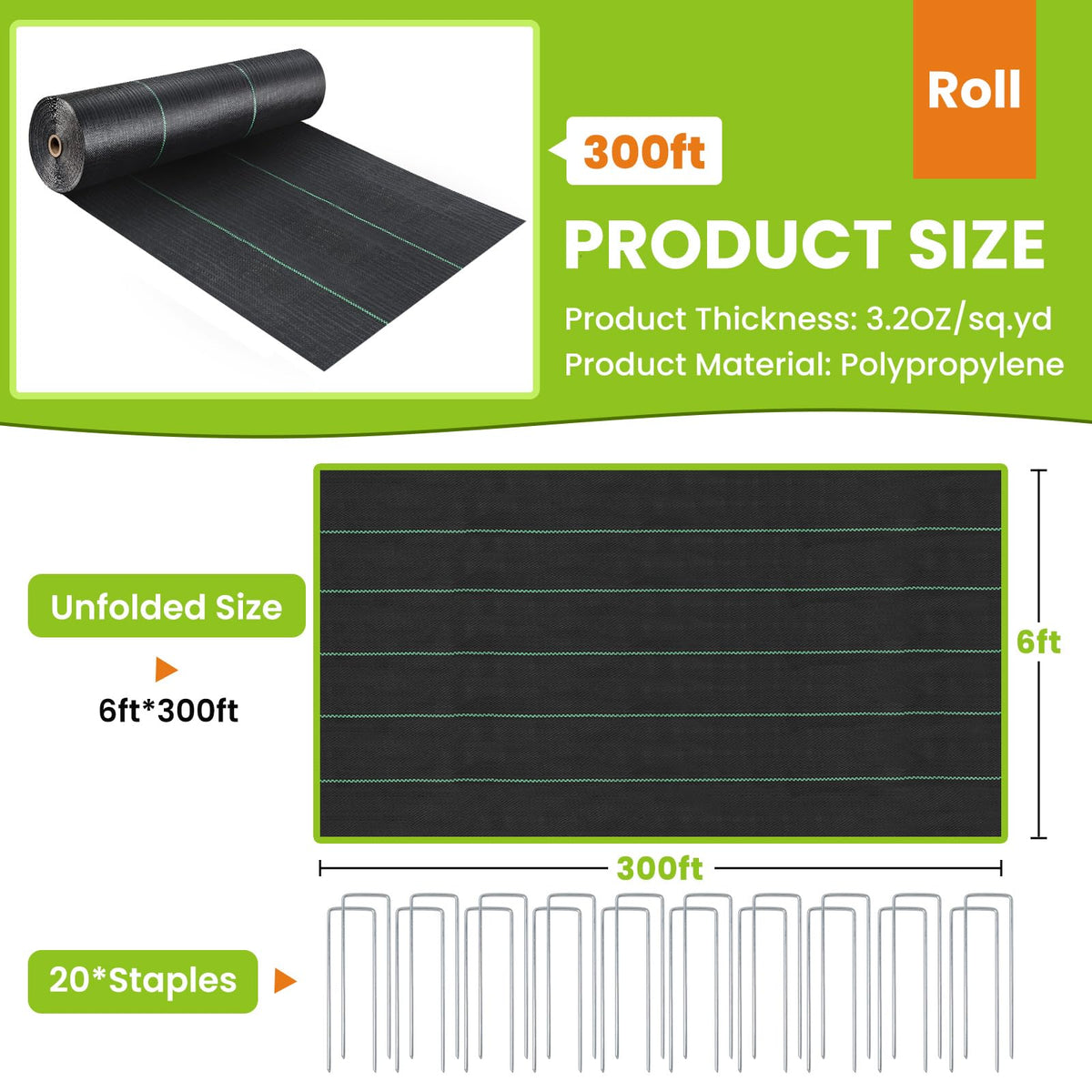 6x300FT Weed Barrier Landscape Fabric Heavy Duty, 3.2oz Woven Weed Fabric