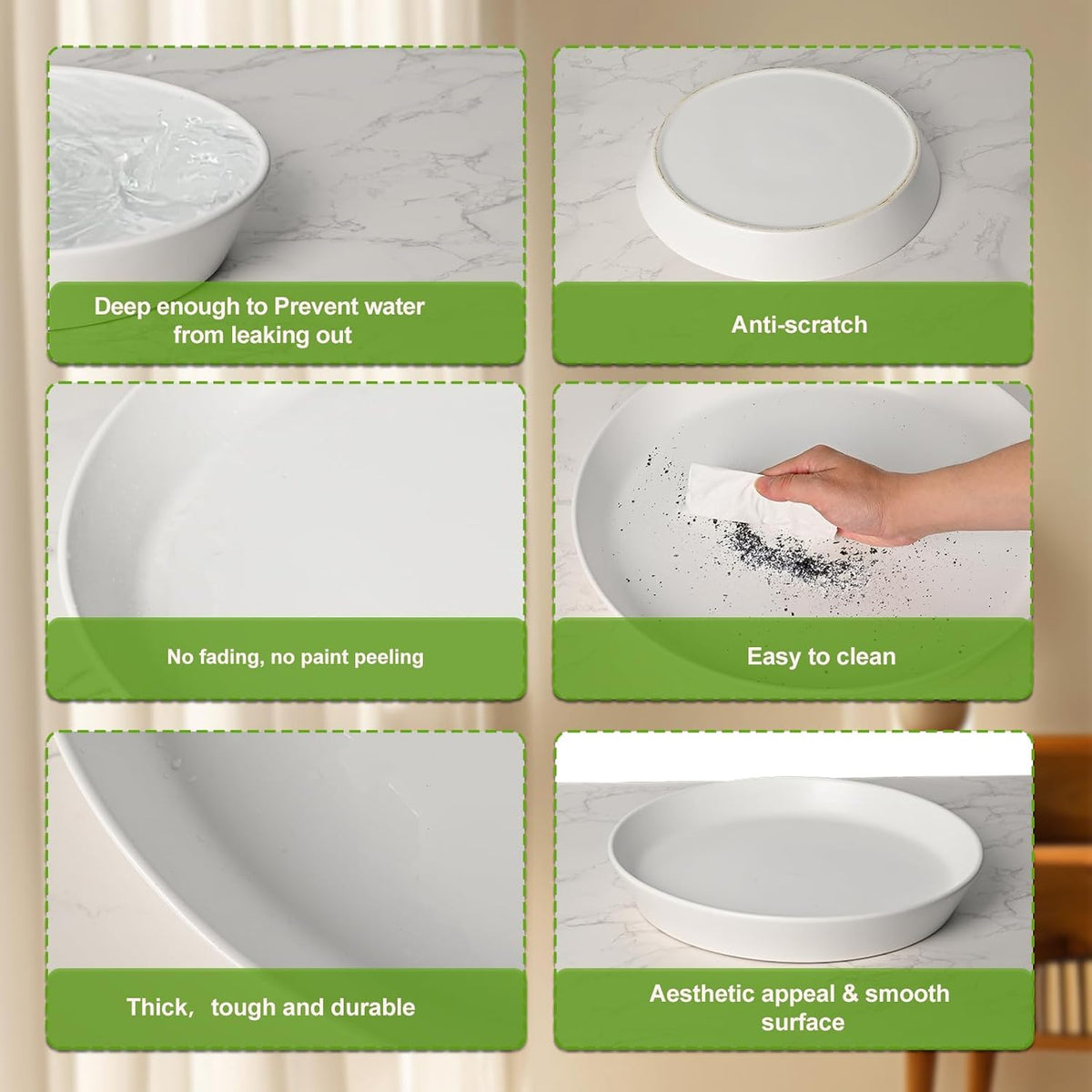 2 Pack 8 Inch Flower Pot Saucers - 9 Inch (8.7 Inch) Ceramic Plant Saucer for Outdoors & Indoors - Glazed Ceramic Plant Pot Trays for Water Drainage - Durable & Stylish Round Plant Tray