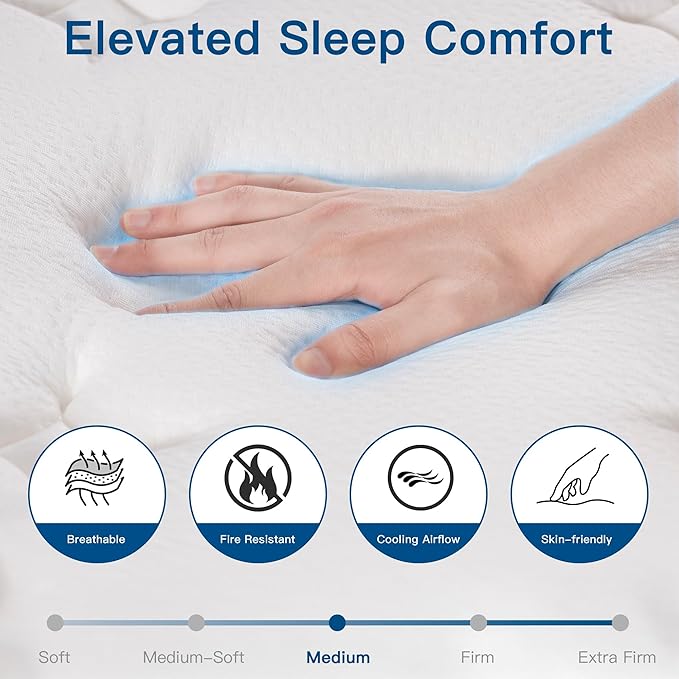 Full Size Mattress 14 Inch, Full Mattress in a Box, Hybrid Memory Foam Medium Firm Feel Individual Pocket Springs Matress, Breathable Fabric, Strong Edge Support, Fiberglass Free