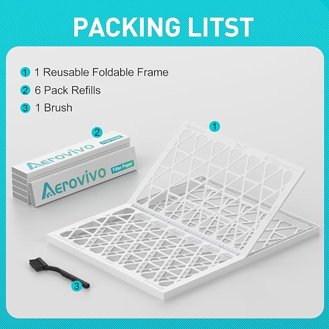 14x20x1 Refillable Air Filter Kit, MERV 8, 1 Reusable Foldable Frame & 6 Refills, Fits Most AC HVAC Furnace Devices, Actual Size 13.75x19.75x0.75in
