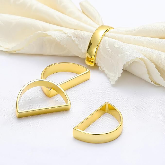 KPOSIYA Napkin Rings Set of 8, Metal Gold Napkin Rings Bulk for Table Settings, D-Shape Napkin Holders Rings for Dinner Table Decor, Easter, Fall,Thanksgiving, Christmas, Party,(Brilliant Gold 8 pcs)