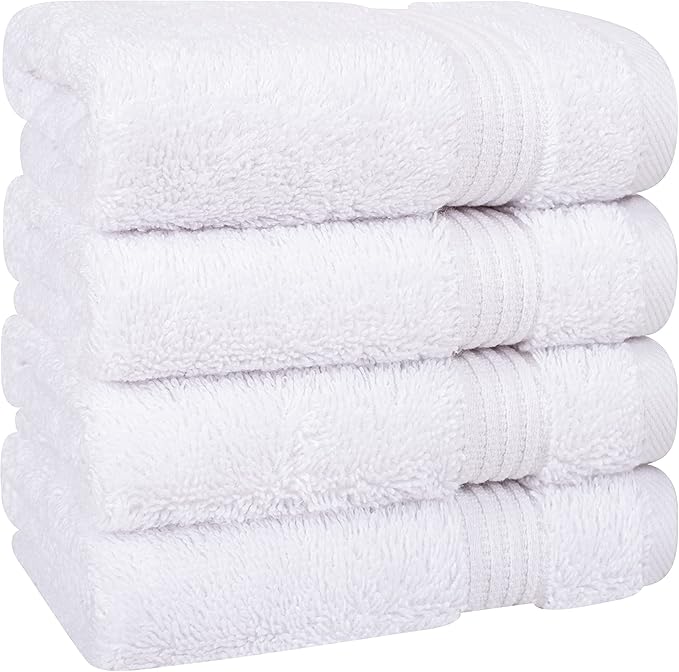 Cotton Paradise 100% Cotton Turkish Washcloth Set for Bathroom, 4 Piece Soft Absorbent Small Hand Face Towels Wash Rags, White