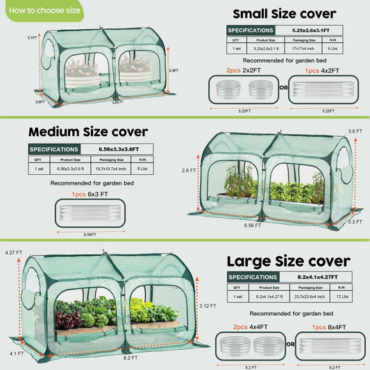Pop up Greenhouse Tent Cover Tunnel Plant House,Large Gardening Flower Sunshine Room with Mesh Windows,Backyard PE Cover for Cold Frost Protector with Stakes and Rope Guys (Large Size)