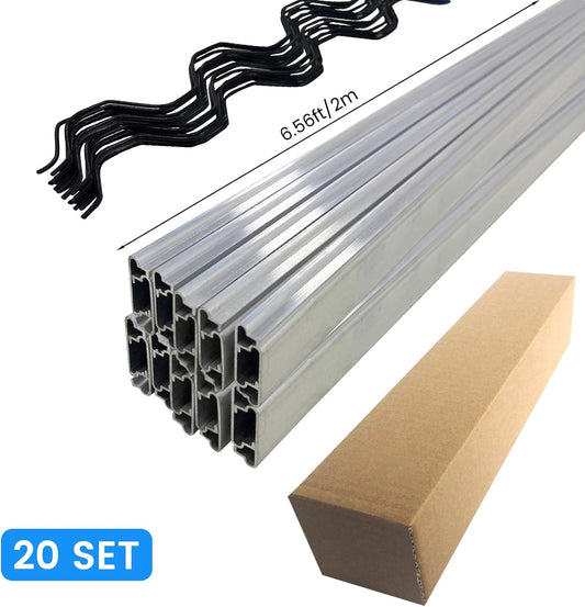 20 Set 6.6 Ft Greenhouse Lock Channel and Spring Wire,Aluminum Alloy Lock Channel and PVC Coated Spring Wires for Fixing Greenhouse Plastic Cover