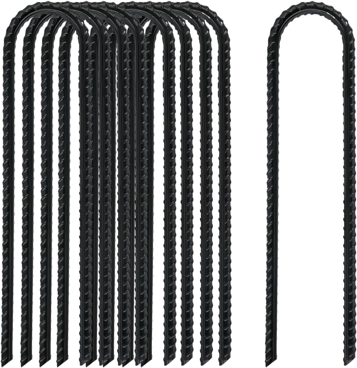 8 Inch Rebar Stakes Heavy Duty, 10 Pack Garden Stake U-Hook, Electrostatic Rust Proof Metal Stakes for Tent, Landscape,Outdoor Decorations, Fabric Ground Cover, Tube Fixing