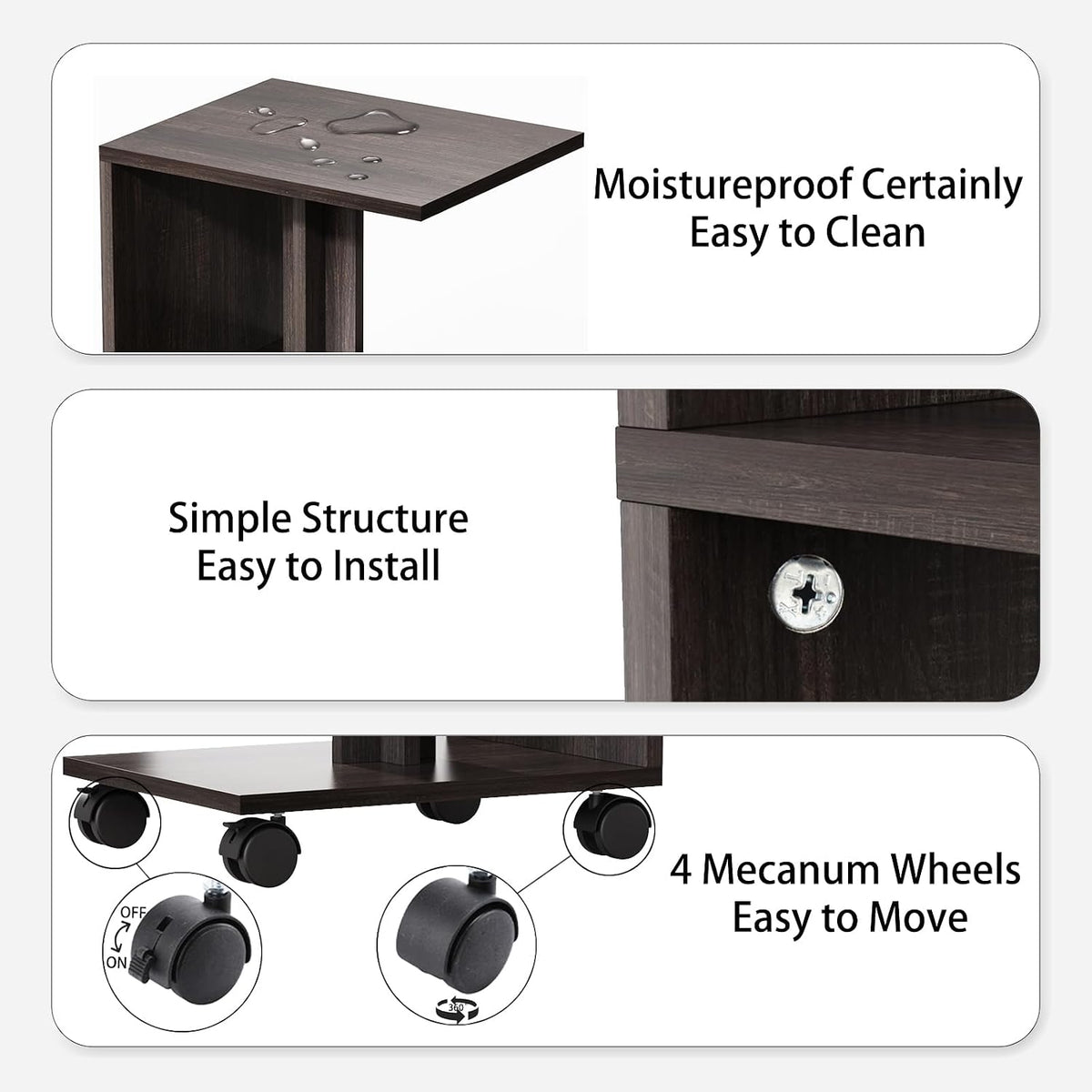 End Table, Side Table, Nightstand, USB Ports and Outlet,3-Tier Storage Shelf, Sofa Table for Small Space, Living Room, Bed Room(Brown)