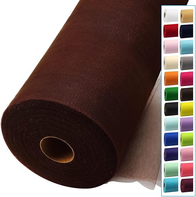 Brown Tulle Fabric Rolls 54 Inch by 40 Yards Tulle Bolt Spool for Wedding Decorations DIY Tutu Baby Shower Table Skirt Ceiling Decor Birthday Party Craft Supplies