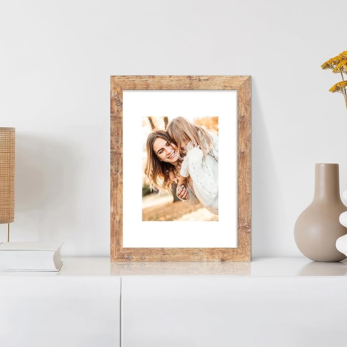 9x12 Picture Frame Set of 4 with Tempered Glass, Rustic Brown Frame Display 6x8 Pictures with Mat or 9 x 12 Without Mat, Wooden 9 x 12 Photo Frame for Wall Mount and Tabletop Display