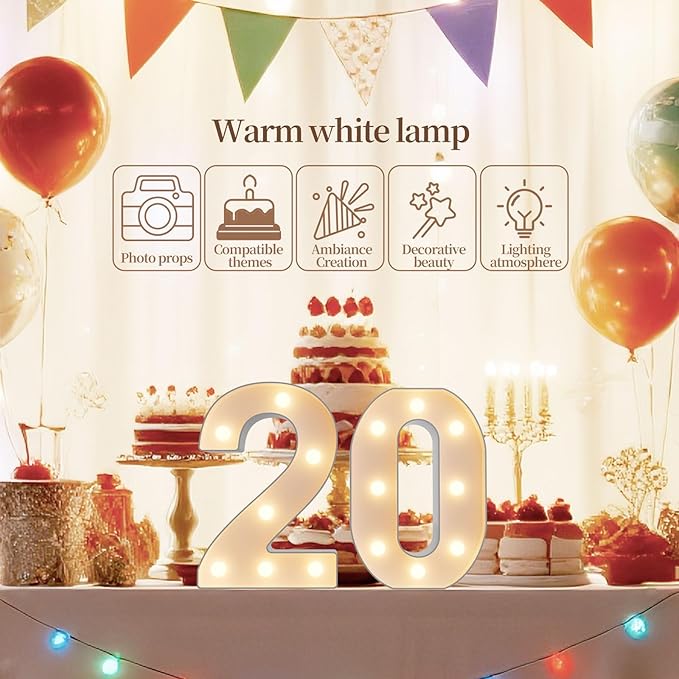LED Marquee Light Up Numbers Sign - Lighted Birthday Numbers Sign for Birthday Party Decoration, Bar Wall, Home, Table Room, Wedding and Christmas Decorations, Number 6