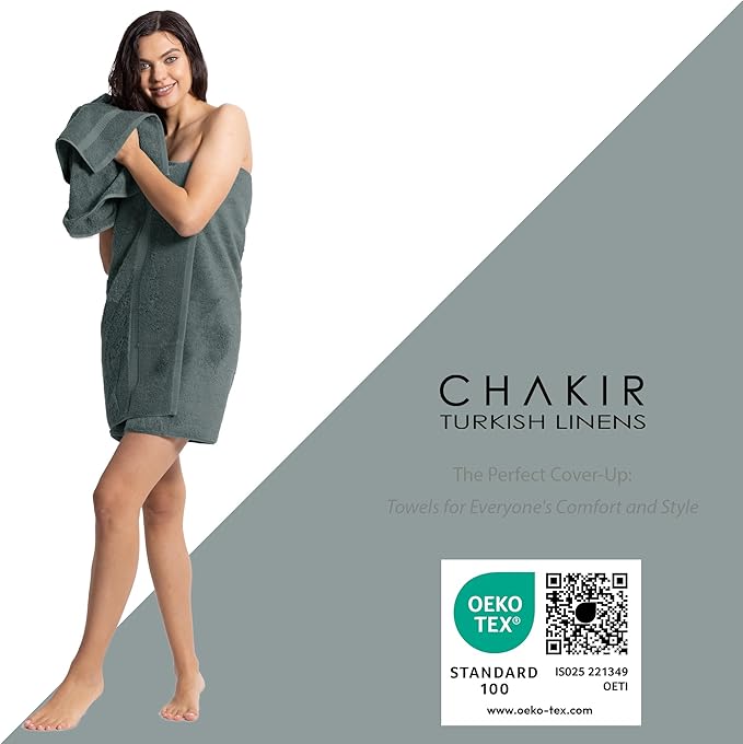 Chakir Turkish Linens | Hotel & Spa Quality 100% Cotton Premium Turkish Towels | Soft & Absorbent (4-Piece Bath Towels, Dark Gray)