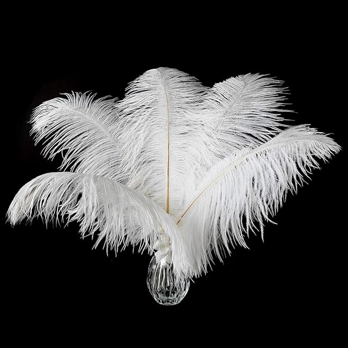 Ballinger Large White Ostrich Feathers - 24Pcs 8-10inch Feathers for Crafts,Party Centerpieces,Wedding and Home Decor