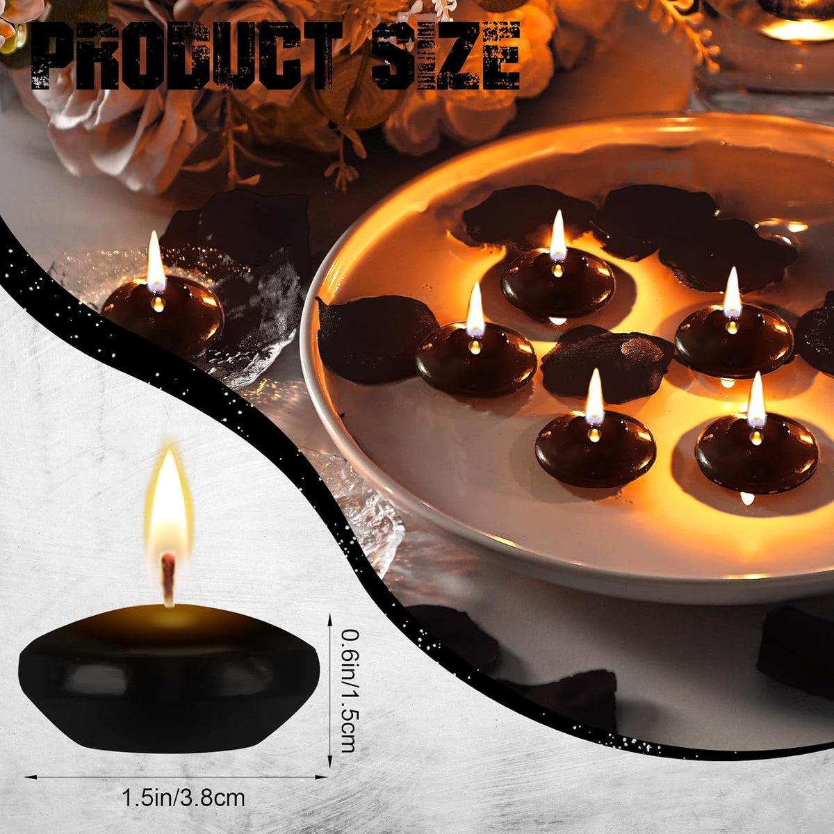 Nuanchu 30 Pcs Black Floating Candles Centerpieces Bulk 1.5 Inch Small Unscented Votive Floating Candles Decoration for Wedding Anniversary Holiday Party Gifts Home Pool Decor