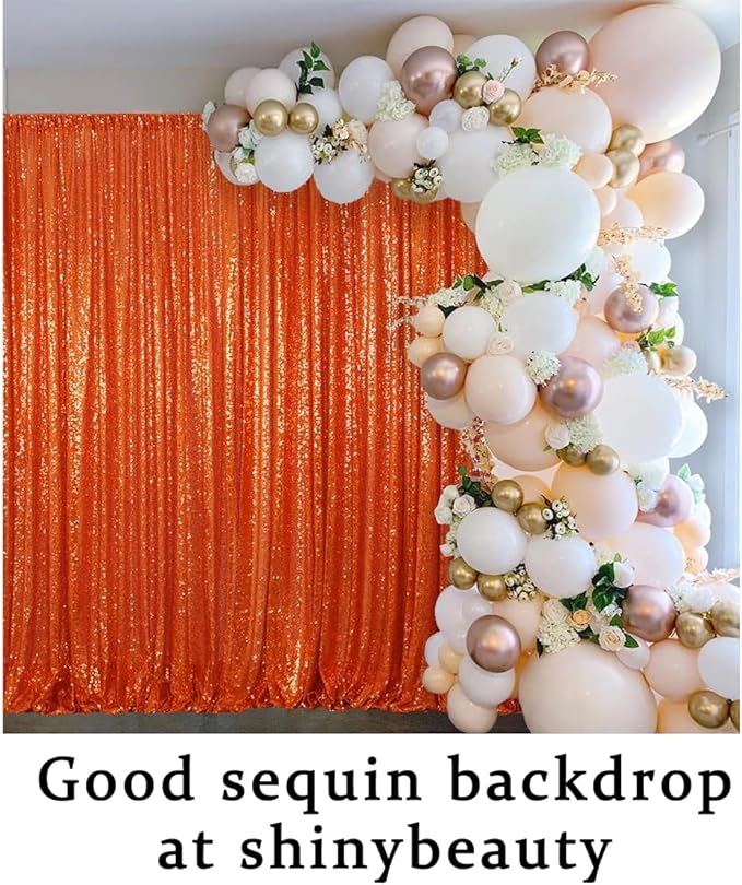 ShinyBeauty 4x10ft Sequin Backdrop Curtains - 4-Panel Orange Glitter Photography Background for Parties, Halloween, Christmas Decor (Reusable)