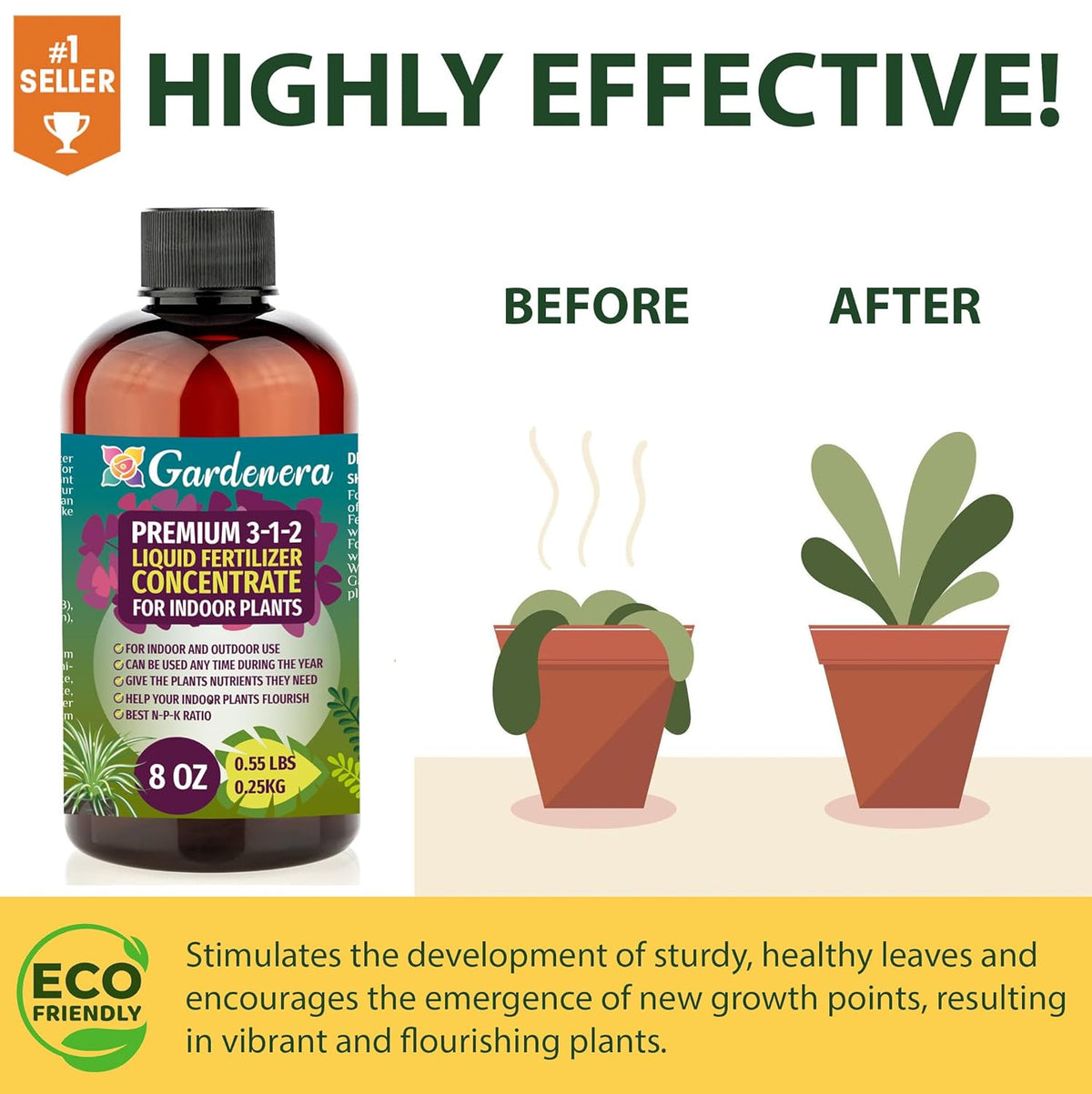 Premium Liquid Succulent Plant Fertilizer - 3-1-2 Concentrate for Indoor Plants and Flowers by Gardenera | Organic Plant Food for Succulents - 32oz
