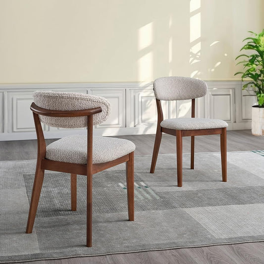 2Pcs Upholstered Wood Dining Chair, Cherry Color