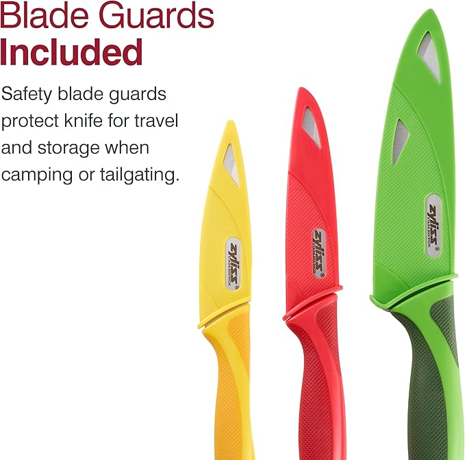 Zyliss 3 Piece Knife Value Set - Kitchen Knife Set - Kitchen Knife Set with Sheath Covers - Includes Paring, Serrated Paring & Utility Knives - Stainless Steel
