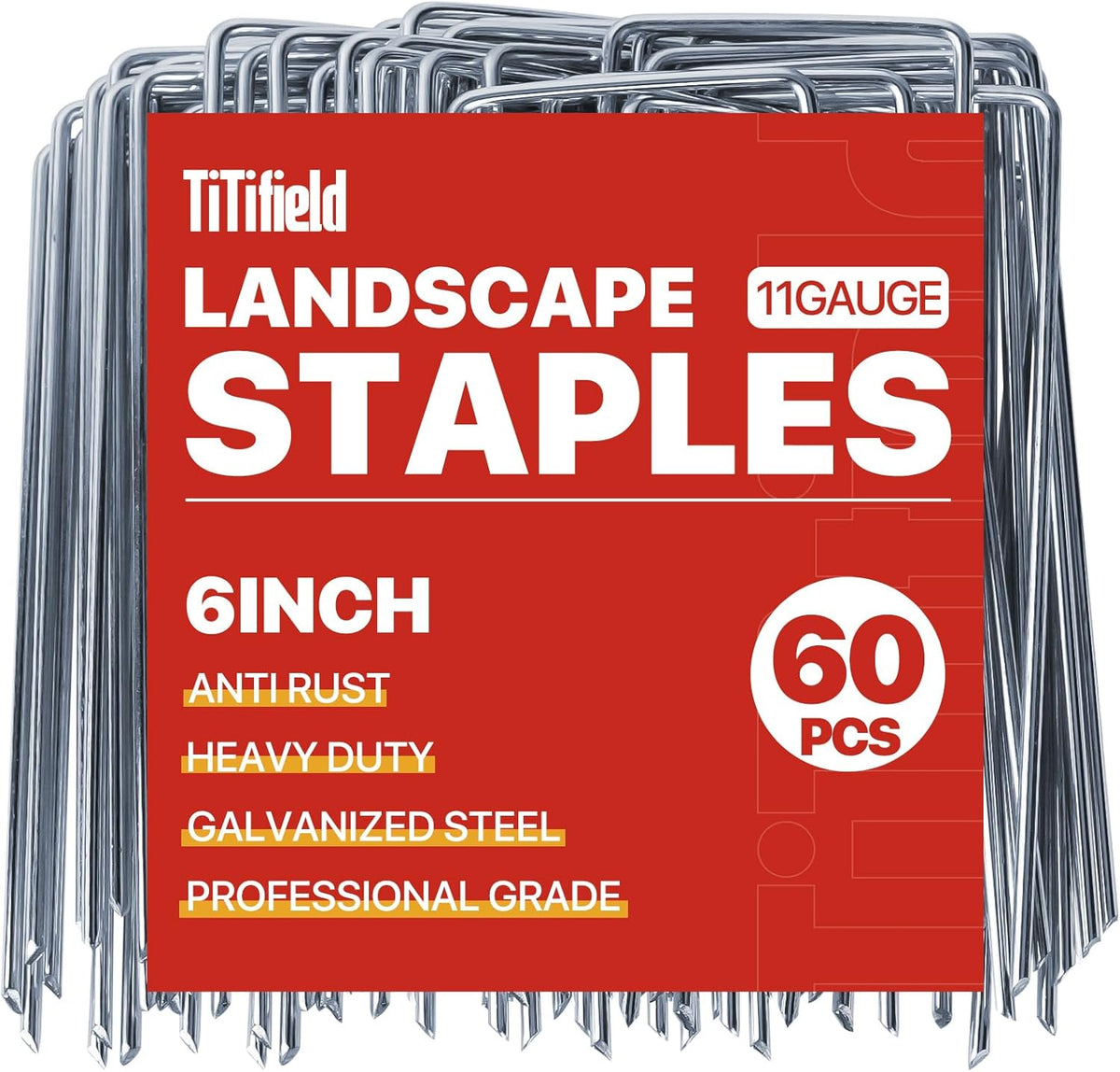 Landscape Staples 6 Inch 60 Pack 11 Gauge, Garden Staples Galvanized Landscape Pins Anti-Rust Landscape Fabric Stakes for Securing Irrigation Tubing, Fence, Weed Barrier, Ground Cover