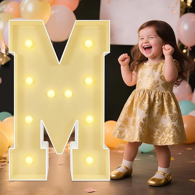 Marquee Light Up Letters: 3FT Large Decorative Signs for Party Decorations Baby Shower Birthday Wedding Engagement Anniversary, 3 Feet Tall Pre-Cut DIY Foamboard Letter M - Easy to Assemble