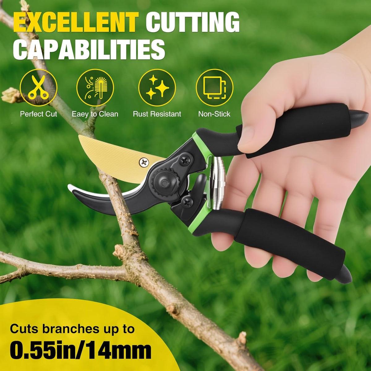Yesker Pruning Shears for Gardening 8.5" Professional Bypass Garden Scissors Yard Clippers with Sharp SK5 Steel Blade Heavy Duty Hand Pruners for Branch Flower Plant Trimming Cutting Gardening Tools