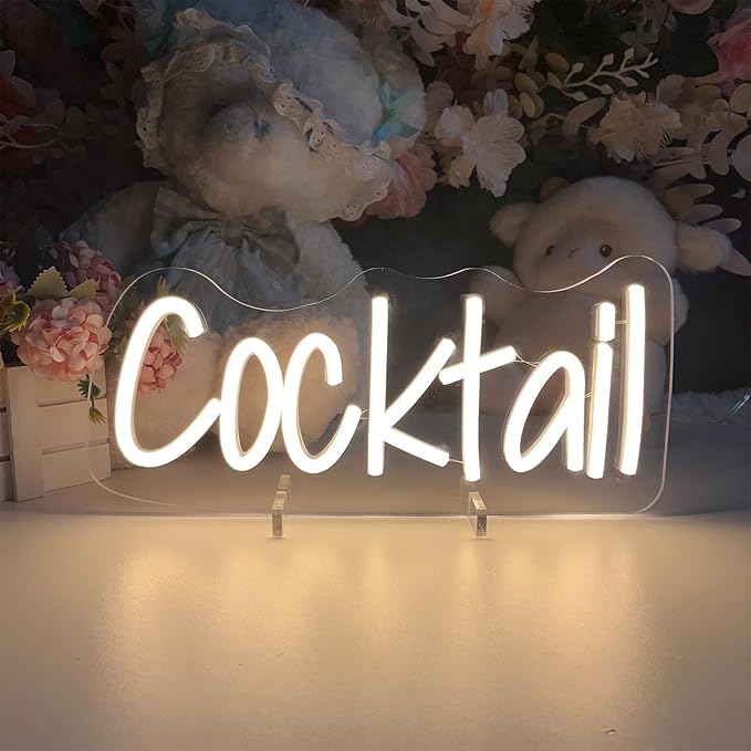 Cocktails Table Neon Sign Desk Lamp Led Beer Bar Neon Lights for Wall Decor Man Cave Club Bedroom Hotel Pub Home Bar Sign Shop Bedroom Home Room Decor Christmas Party Warm White USB Powered 30×13.8 CM