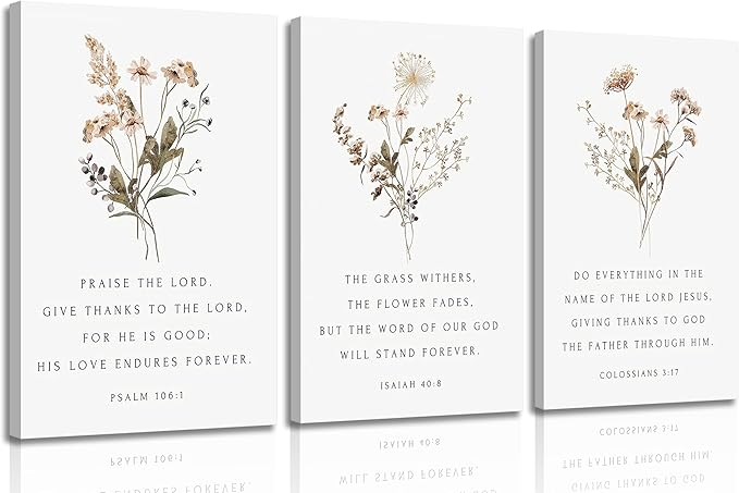 Wildflower Bible Floral Canvas Wall Art Christian Verses Floral Paintings Pictures Wall Decor Botanical Scripture Room Posters Prints for Bedroom Living Room Office Christian Scene Home Decorate