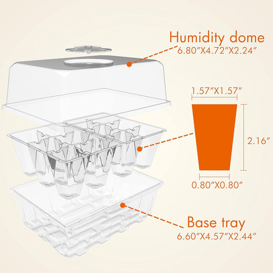 Gardzen 10 Pack Seed Starting Tray, Plant Germination Trays, Seed Starter Kit with Adjustable Humidity Vented Dome and Clear Base, Plant Growing Kit 6.6" x 4.5", Total 120-Cell, Clear