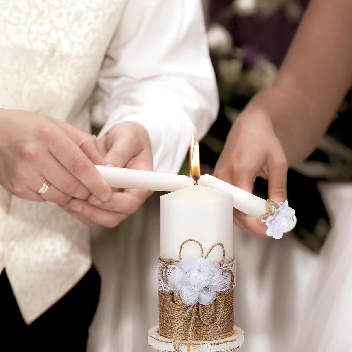 Zhehao 3 Unity Candles with 3 Candle Holder for Ceremony Set Rustic Wedding Accessories for Reception Decorative Farmhouse Candle Holder Pillar Candles for Formal Events Church