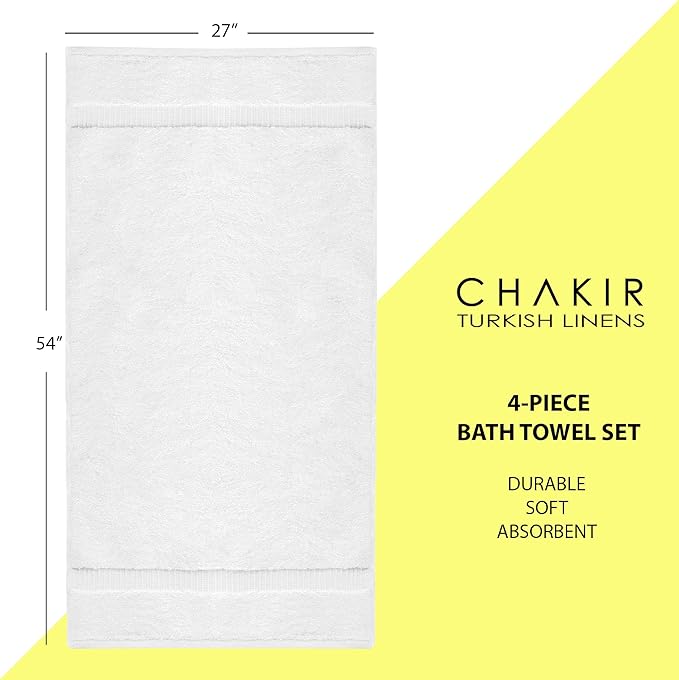 Chakir Turkish Linens Premium Cotton Absorbent Turkish Towels (Bath Towel - Set of 4, White)