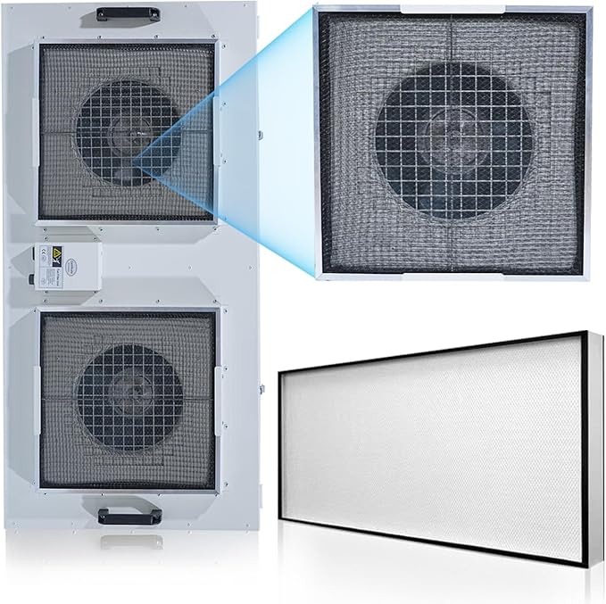 HEPA H14-Filter Laminar Flow Hood Updated FanFilter Unit(Include HEPA Filter)100/ISO Class 5 Cleanroom/Laboratory/Cleanroom/Mushroom Room, Laminar Air Flow Hood(46.2"x22.6"110V,Dual Machine)