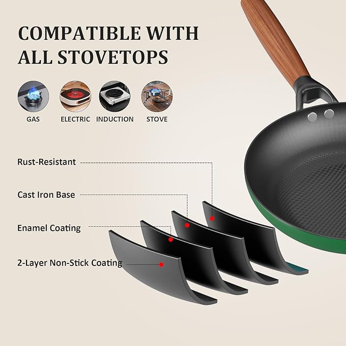 YUTANN Nonstick Frying Pan, 8 inch Enameled Cast Iron Pan Kitchen Healthy Egg Fry Pan Omelette with Detachable Handle, Lightweight Pre-seasoned Cast Iron Skillet, Dishwasher & Oven Safe