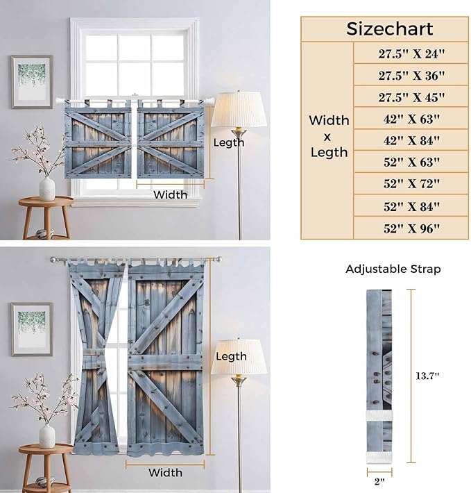 Farmhouse Wood Grain Bedroom Curtains 63 Inch Length, Window Curtains Tab Top, Vintage Country Barn Gate Textured Light Filtering Window Treatments Drapes 42"x63" 2 Panel