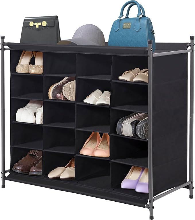 STORAGE MANIAC Stackable Shoe Cubby Organizer, Free Standing Shoe Cube Rack for Entryway, Bedroom, Apartment, Closet, 20-Cube Black