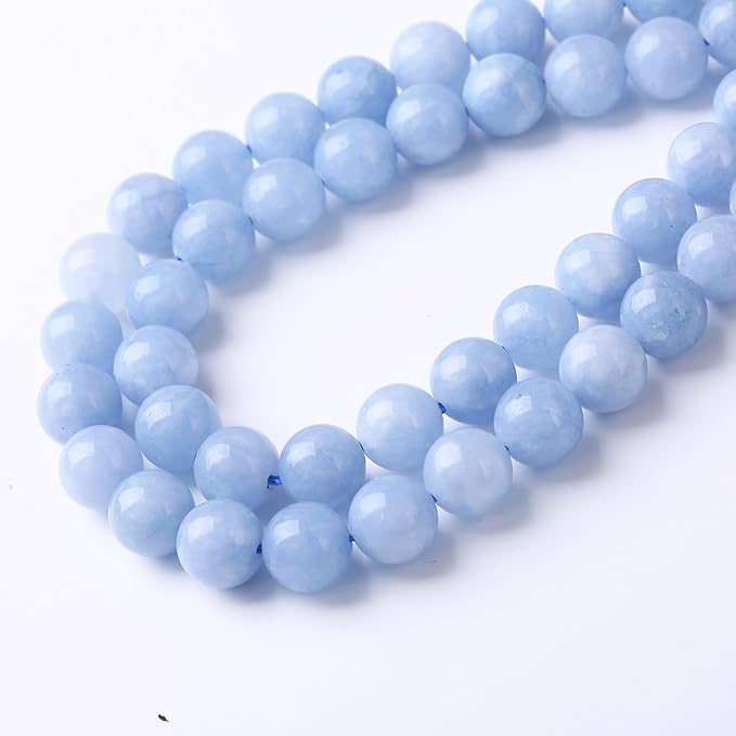 Dream Blue Chalcedony Stone Beads Gemstone Round Crystal Energy Jade Beads Stone Beads for Jewelry Making DIY Bracelet Necklace Jewelry Making 1 Strand 15.5inch 35PCS 10MM