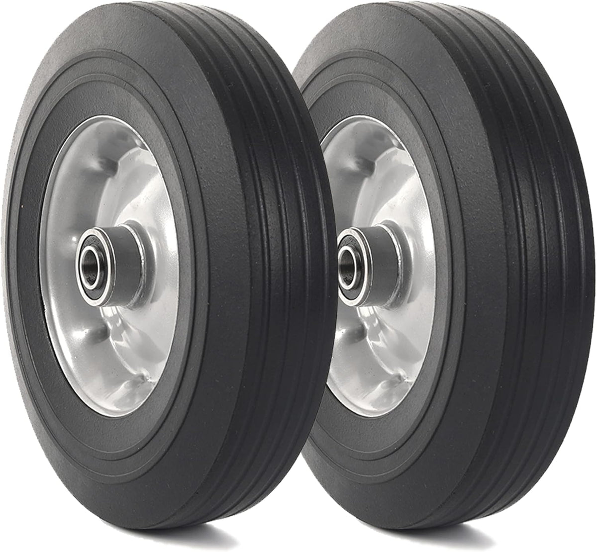 AR-PRO (2-Pack) 10" x 2.5" Flat Free Solid Rubber Replacement Tires - Flat-Free Tire and Wheel for Hand Trucks and Wheelbarrows with 5/8" Axles