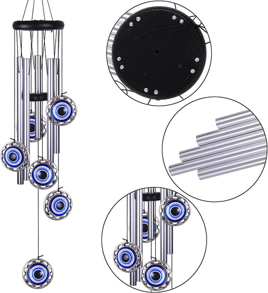 Blue Evil Eye Amulet Wind Chimes Outdoor Hanging Decor, Mobile Evil Eye Blessing Windcatcher, Evil Eye Wind Bells, Blue Evil Eye Wind Chimes for Home, Gift for Mom, Balcony, Patio, Garden Decoration